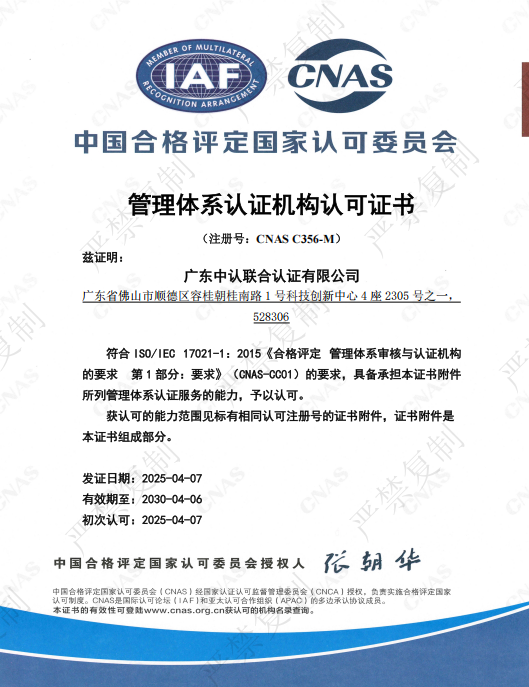 CNAS 批准的认证领域和被认可的认证专业范围